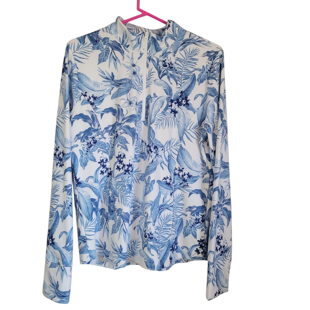 ​Tommy Bahama Golf Tropical Floral Quarter Zip Pullover Long Sleeve White Blue - Picture 2 of 11